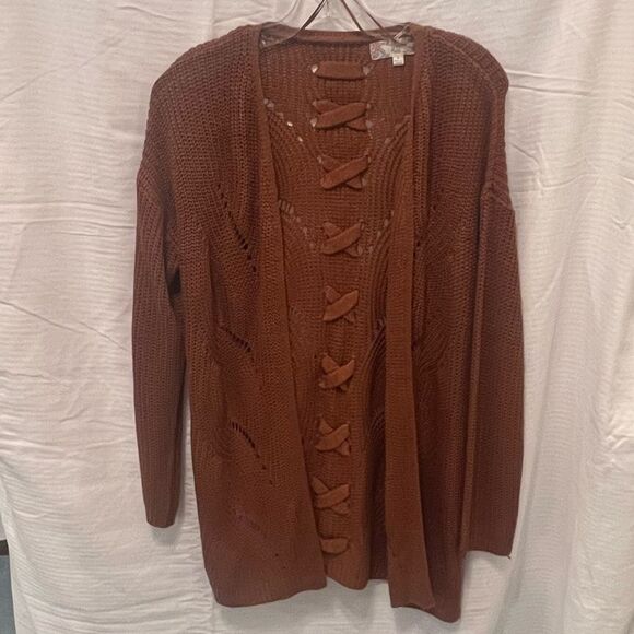 Pink Rose, Size Large - Women's Cardigan w/ Tie Details - Picture 1 of 3